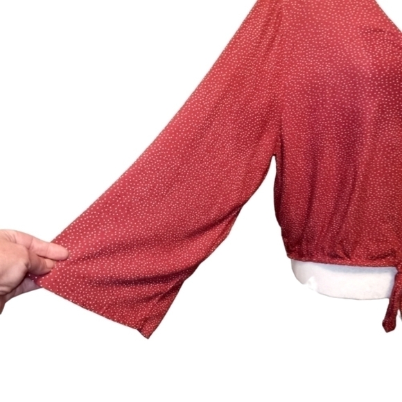 American Eagle boho soft rust color polka-dot button down & tie cropped top XL - Picture 8 of 13